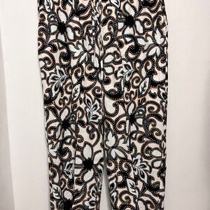 Susan Graver PURE Regular Printed Linen Blend Wide Leg Tie Crop Pants
